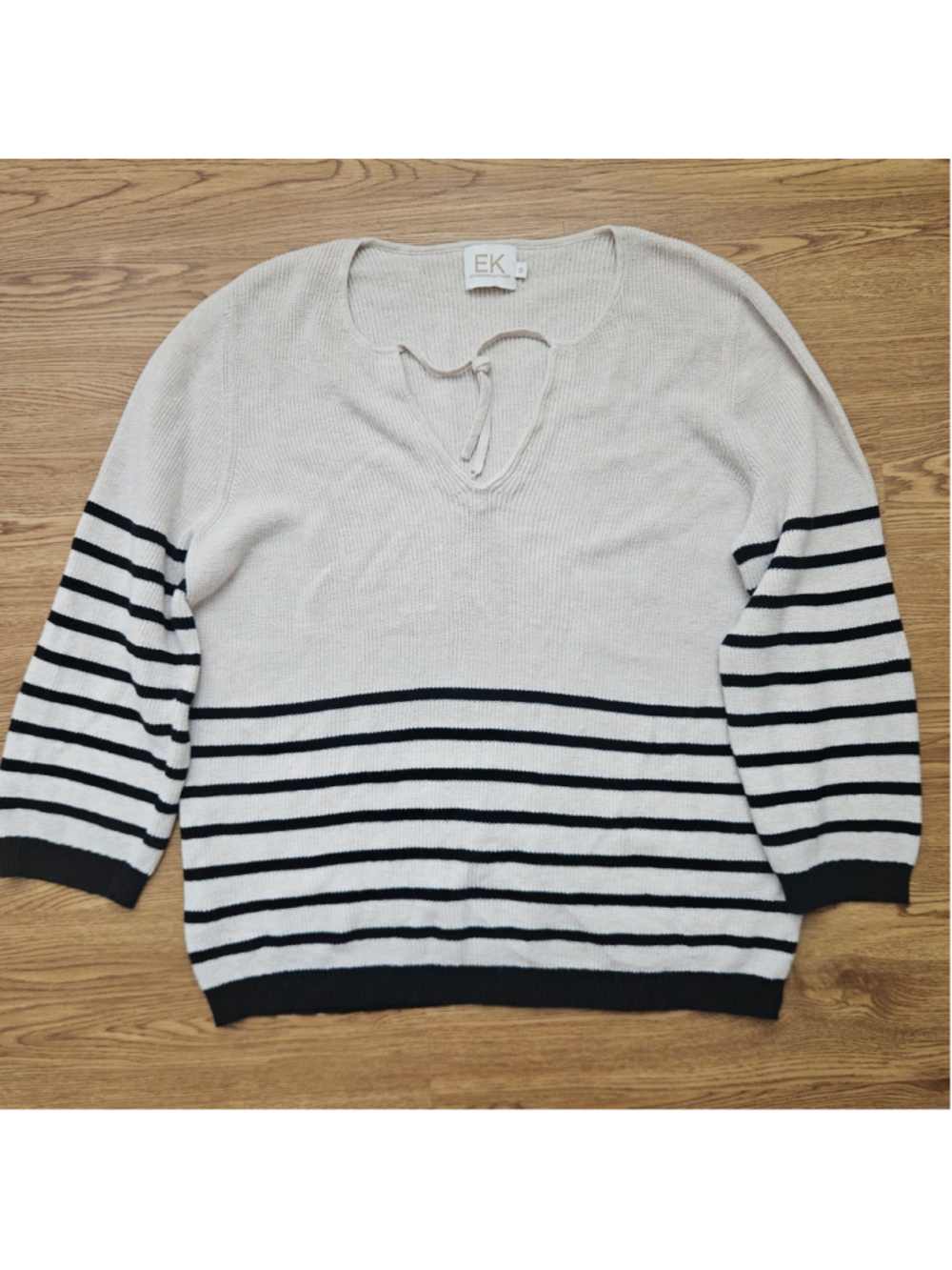 Edinburgh Knitwear EK Coastal Linen Blend Striped Knit Sweater Womens Medium